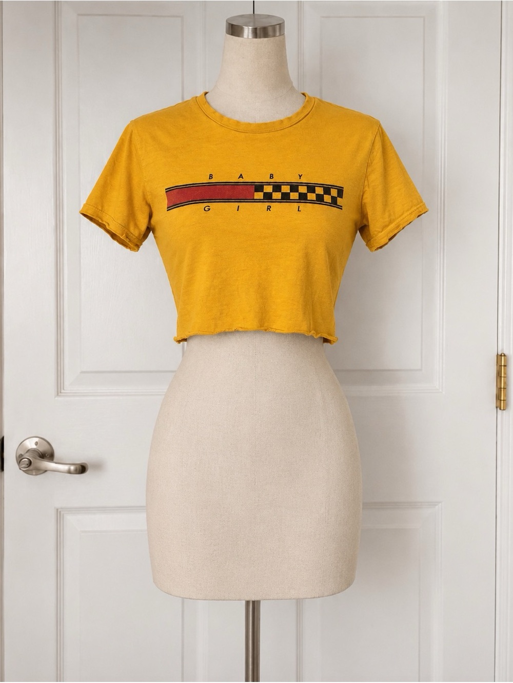 Babygirl Womens Yellow Graphic Print Cropped Crew Neck Y2K T-Shirt Size XL